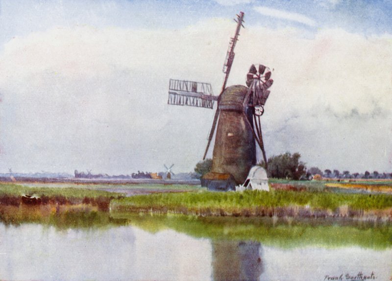 Norfolk Broads: Mill Country ovenfor Stokesby (farve litho) af Frank Southgate