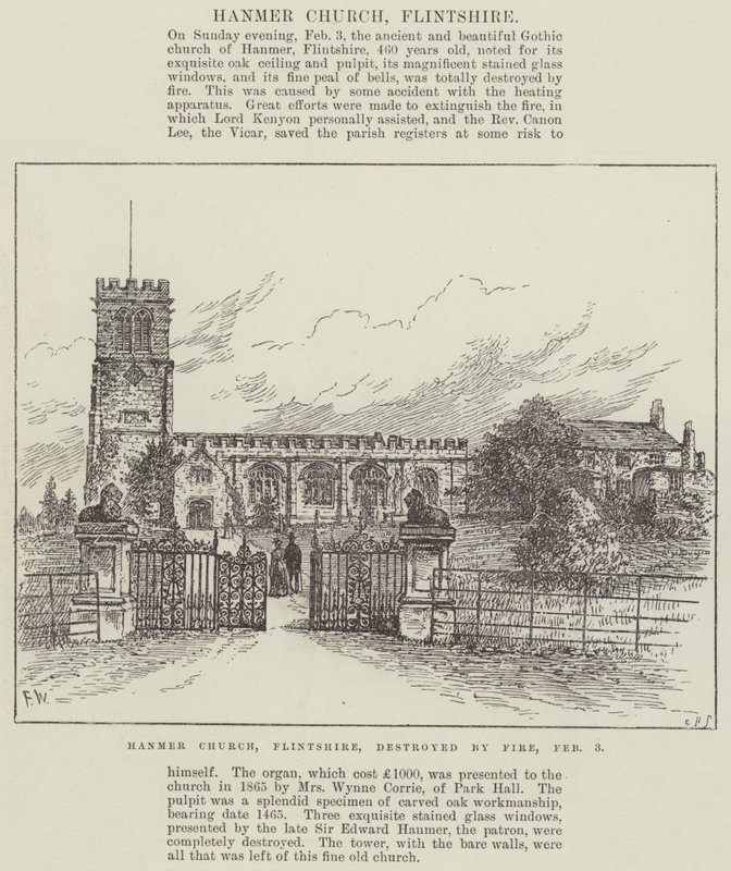 Hanmer Church, Flintshire, ødelagt af brand, 3. februar af Frank Watkins