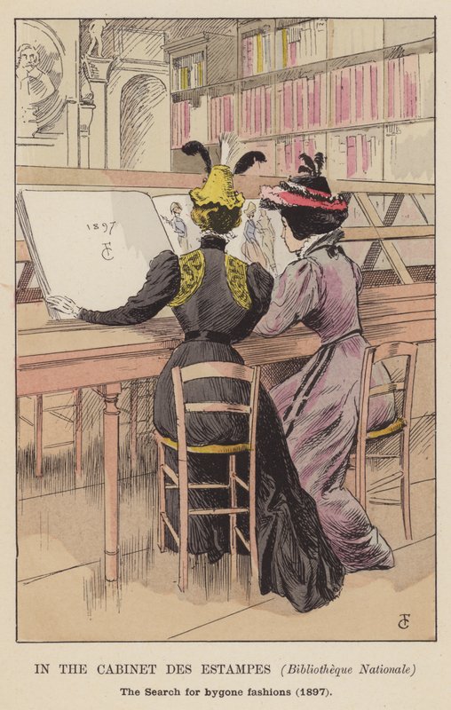 I Cabinet des Estampes, Bibliotheque Nationale, søgen efter svundne mode, 1897 af François Courboin