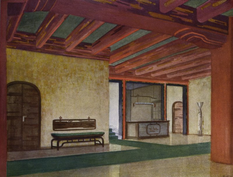 Vestibule på et hotel (farve litho) af Frans Arnold Breuhaus de Groot
