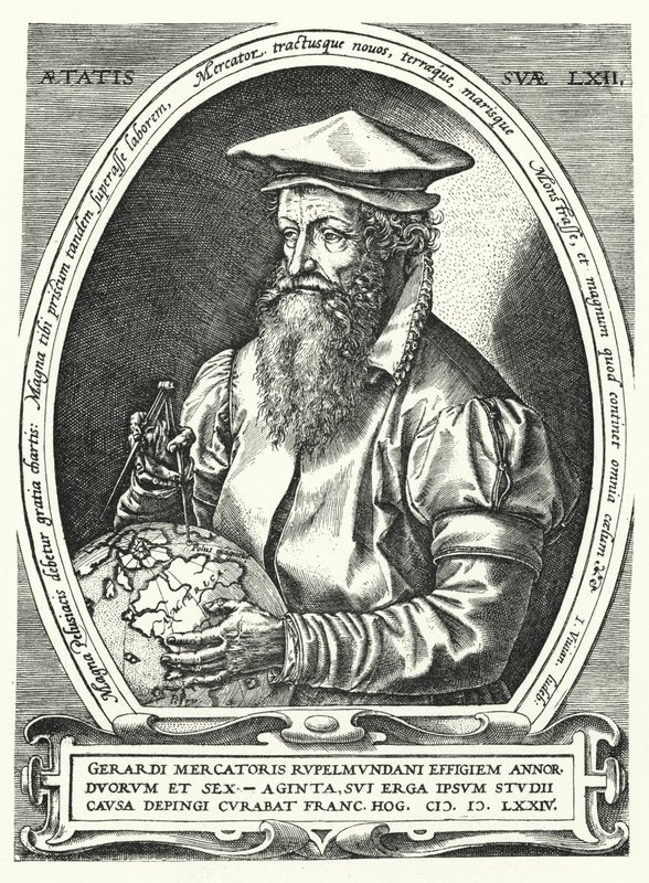 Gerardus Mercator, flamsk kartograf, geograf og kosmograf (gravering) af Franz (after) Hogenberg