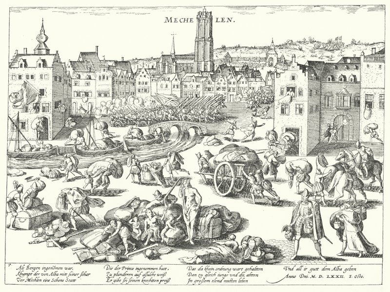 Slyngning af Mechelen af spanierne af Franz (after) Hogenberg