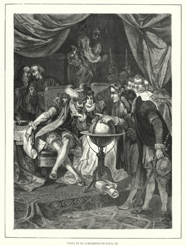 Christopher Columbus i Santa Fe-lejren, Spanien af Franz (after) Kollarz