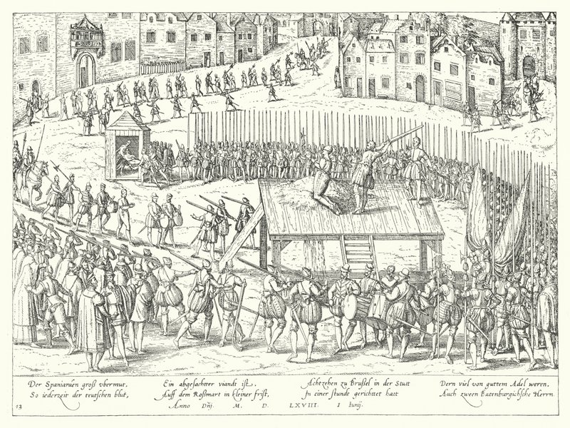 Henrettelse af greverne Egmont og Horn i Bruxelles, 1568 af Franz Hogenberg