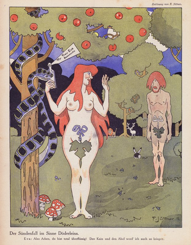 Menneskets fald ifølge Doderlein (farve litho) af Franz Jüttner
