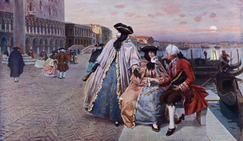 After the Ball, Venedig (farve litho) af Franz Leo Ruben