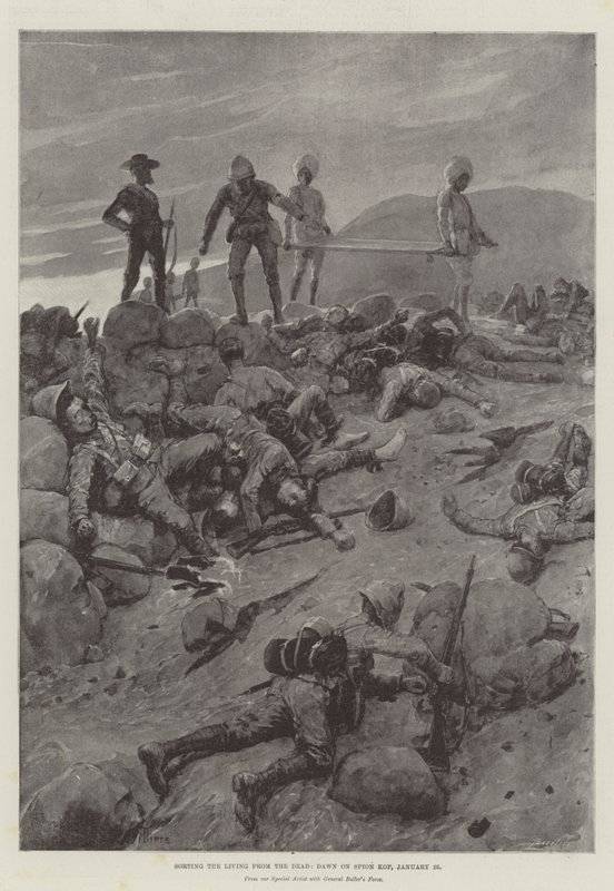 Sorting the Living from the Dead, Dawn on Spion Kop, 25. januar af Frederic Villiers