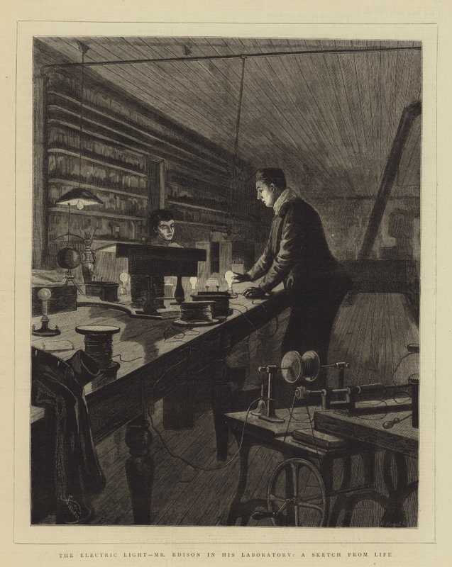 Det elektriske lys, hr. Edison i sit laboratorium, en skitse fra livet af Frederic Villiers