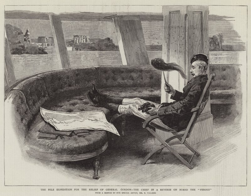 Nilekspeditionen til nødhjælp for general Gordon, chefen i en drømmeri om bord på Ferouz af Frederic Villiers