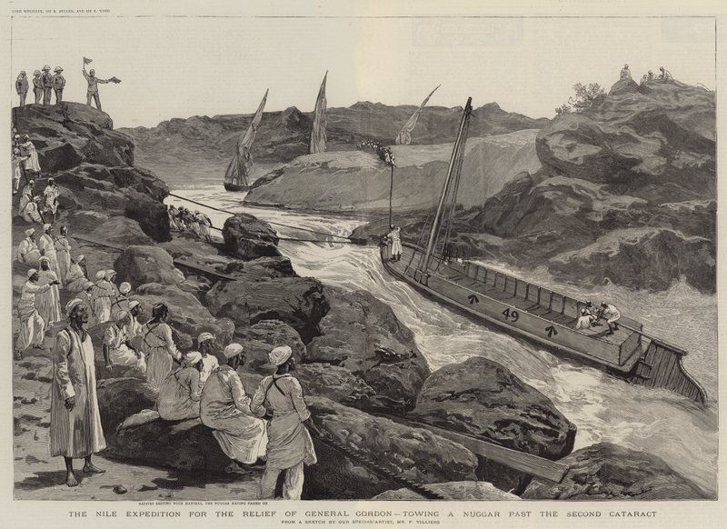 Nilekspeditionen til nødhjælp for general Gordon, slæbende en Nuggar forbi den anden grå stær af Frederic Villiers