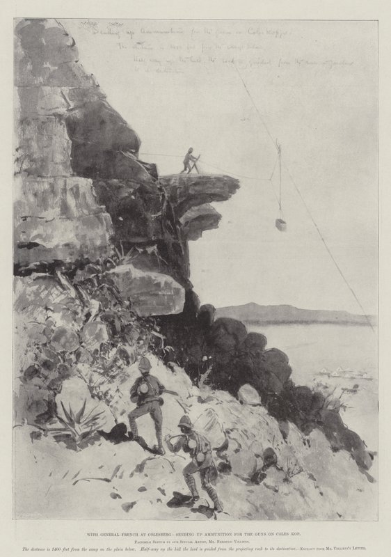 Med General French ved Colesberg, der sender ammunition til kanonerne på Coles Kop af Frederic Villiers