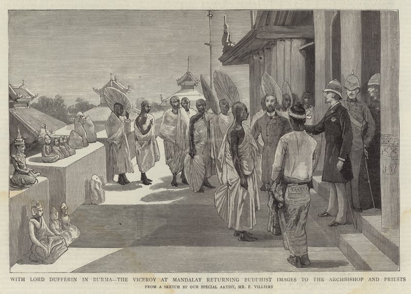 Med Lord Dufferin i Burma returnerer vicekongen i Mandalay buddhistiske billeder til ærkebiskoppen og præsterne af Frederic Villiers