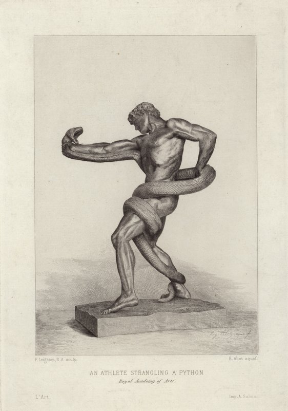 En atlet, der kvæler en python af Frederic Leighton