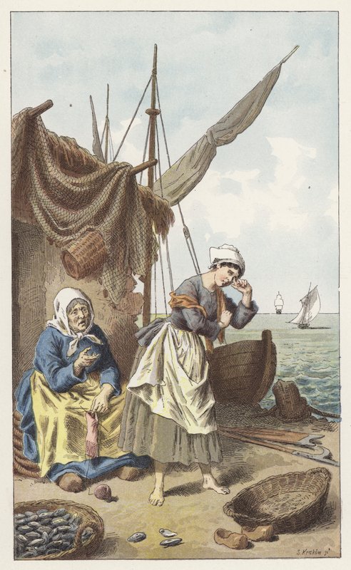 Fiskeri efter muslinger (farve litho) af Frederic Theodore (after) Lix