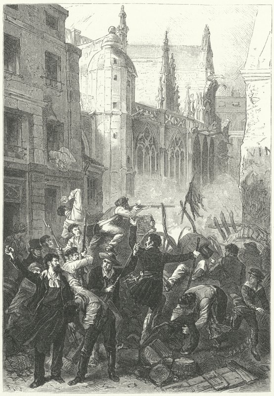 June Days Uprising, revolutionen i 1848, Paris (gravering) af Frederic Theodore (after) Lix