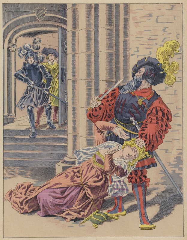 Blåt skæg, blåt skæg (farve litho) af Frederic Theodore (after) Lix