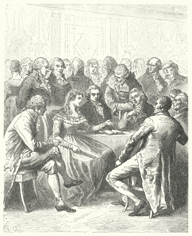 Madame Roland og Girondinerne, Fransk Revolution (gravering) af Frederic Theodore (after) Lix