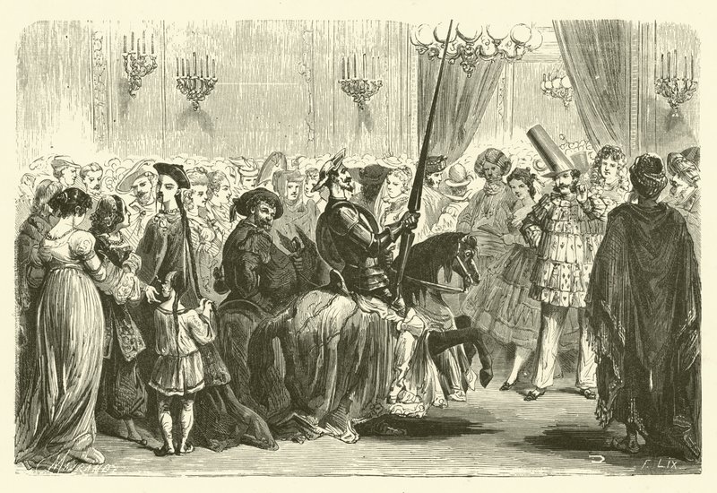 Grande Mondes maskebold: indgangen til Don Quixote (gravering) af Frederic Theodore (after) Lix