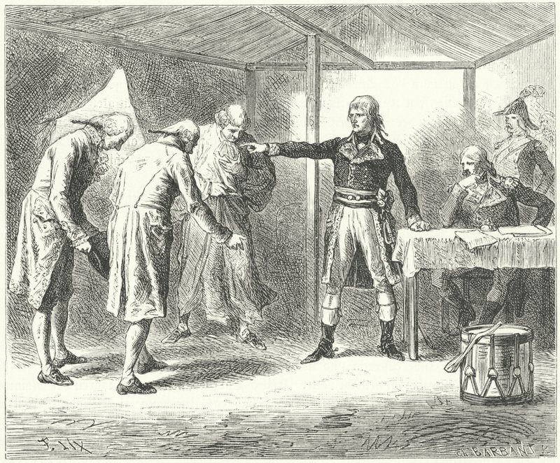 Napoleon afskediger den venetianske delegation efter massakrerne på franskmændene i Venedig og Verona af Frederic Theodore (after) Lix