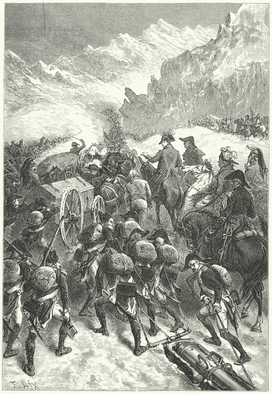 Napoleon leder sin hær over Alperne af Frederic Theodore (after) Lix