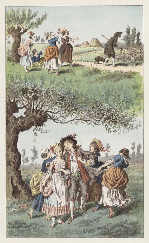Vi var tre piger (farve litho) af Frederic Theodore (after) Lix