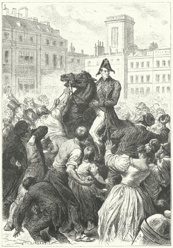Hertugen af Wellington fanget i et oprør (gravering) af Frederic Theodore (after) Lix