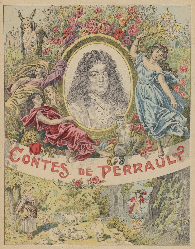 Titelsideillustration til Les Contes de Perrault (farve litho) af Frederic Theodore (after) Lix