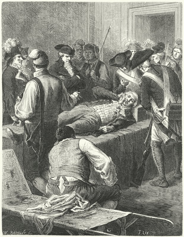 Den sårede Maximilien Robespierre ved Komiteen for Offentlig Sikkerhed afventer hans henrettelse, 1794 af Frederic Theodore Lix