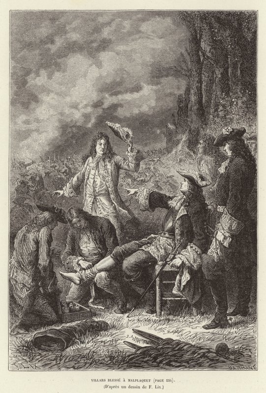 Villars velsigner en malplaquet. Claude Louis Hector de Villars, marskal af Frankrig, såret i slaget ved Malplaquet, den spanske arvefølgekrig af Frederic Theodore Lix