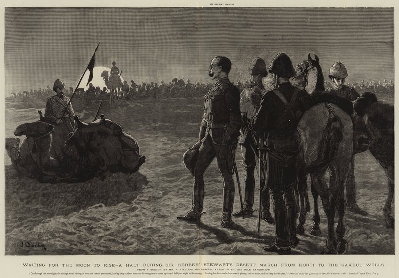 Venter på, at månen stiger op, et stop under Sir Herbert Stewarts ørkenmarch fra Korti til Gakdul-brøndene af Frederic Villiers