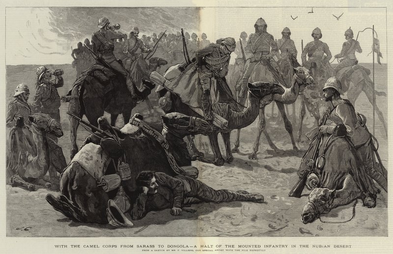 Med kamelkorpset fra Sarass til Dongola, et stop for det beredne infanteri i den nubiske ørken af Frederic Villiers