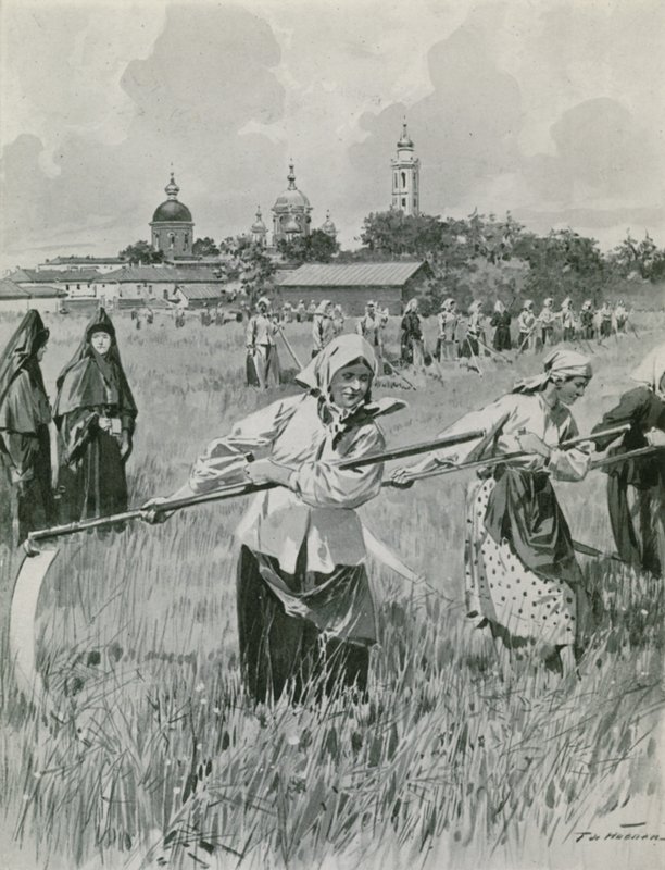 Et kloster i Novgorod: Nonner, der laver hø af Frederic de Haenen
