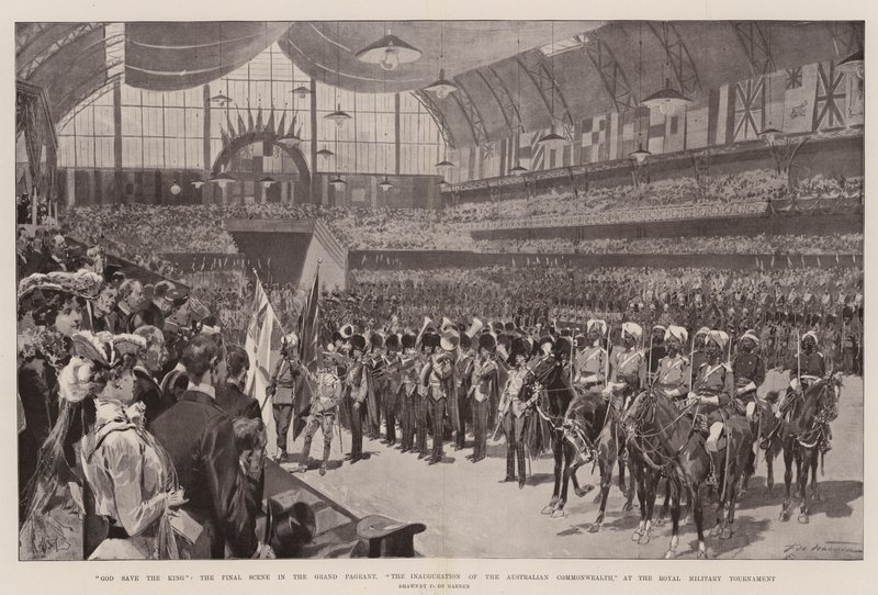 God save the King, den sidste scene i den store forestilling, indvielsen af det australske Commonwealth, ved den kongelige militærturnering af Frederic de Haenen