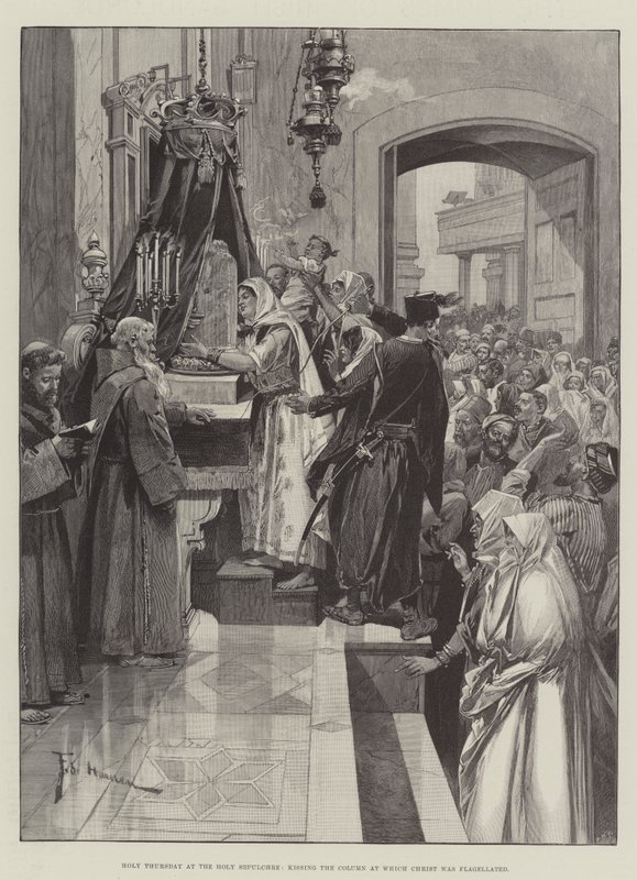Helligtorsdag ved den hellige grav og kysser den søjle, hvor Kristus blev flagelleret af Frederic de Haenen
