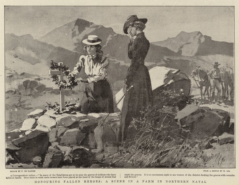Hædre faldne helte, en scene i en gård i det nordlige Natal af Frederic de Haenen