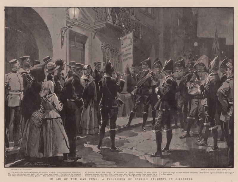 Til støtte for krigsfonden, en procession af spanske studerende i Gibraltar af Frederic de Haenen