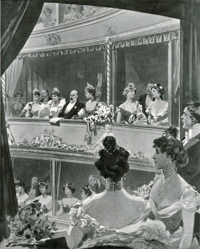Kong Edward VII og familie i Covent Garden af Frederic de Haenen