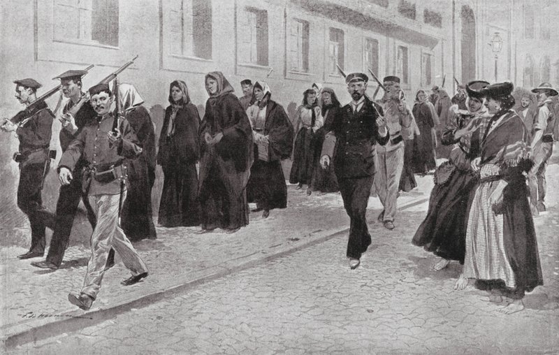 Nonner under republikansk beskyttelse under revolutionen (litografi) af Frederic de Haenen