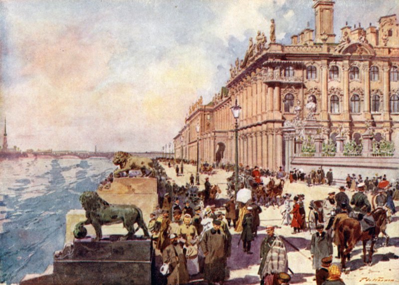 Rusland: Vinterpaladset på Neva (farve litho) af Frederic de Haenen
