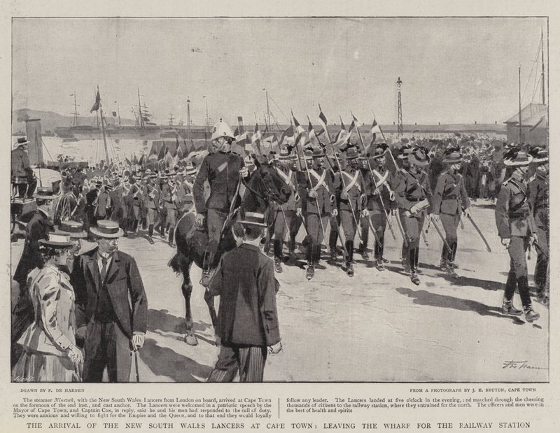 Ankomsten af New South Wales Lancers til Cape Town, forlader Wharf til jernbanestationen af Frederic de Haenen