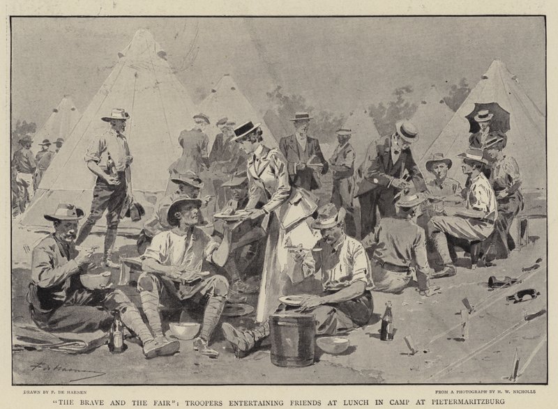The Brave and the Fair, Troopers, der underholder venner til frokost i lejren i Pietermaritzburg af Frederic de Haenen