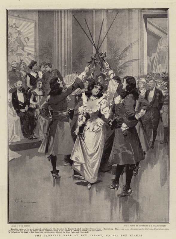 Karnevalsbal ved paladset, Malta, menuetten af Frederic de Haenen