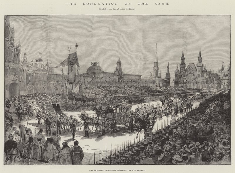 Czarens kroning, den kejserlige procession, der krydser Den Røde Plads af Frederic de Haenen