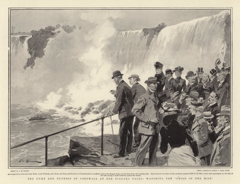 Hertugen og hertuginden af Cornwall ved Niagara-vandfaldet og ser tågens barn af Frederic de Haenen