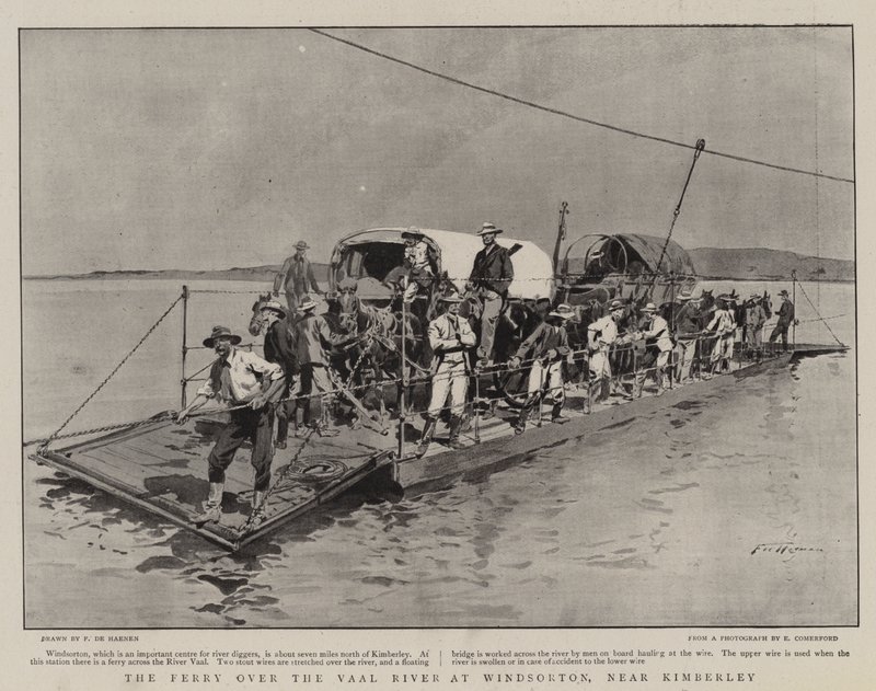 Færgen over Vaal-floden ved Windsorton, nær Kimberley af Frederic de Haenen
