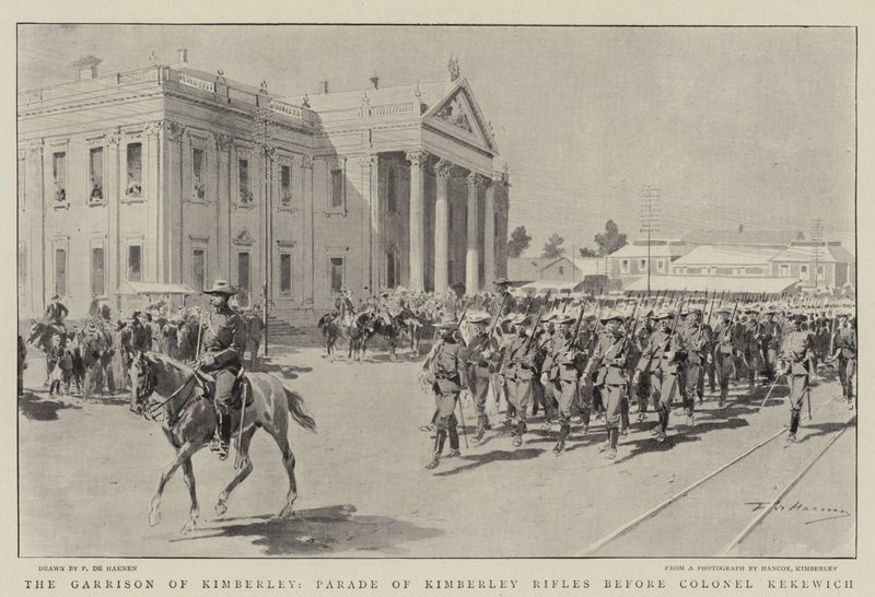 The Garrison of Kimberley, Parade of Kimberley Rifles før oberst Kekewich af Frederic de Haenen