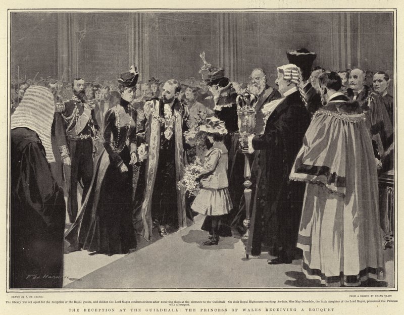 Receptionen i Guildhall, prinsessen af Wales modtager en buket af Frederic de Haenen