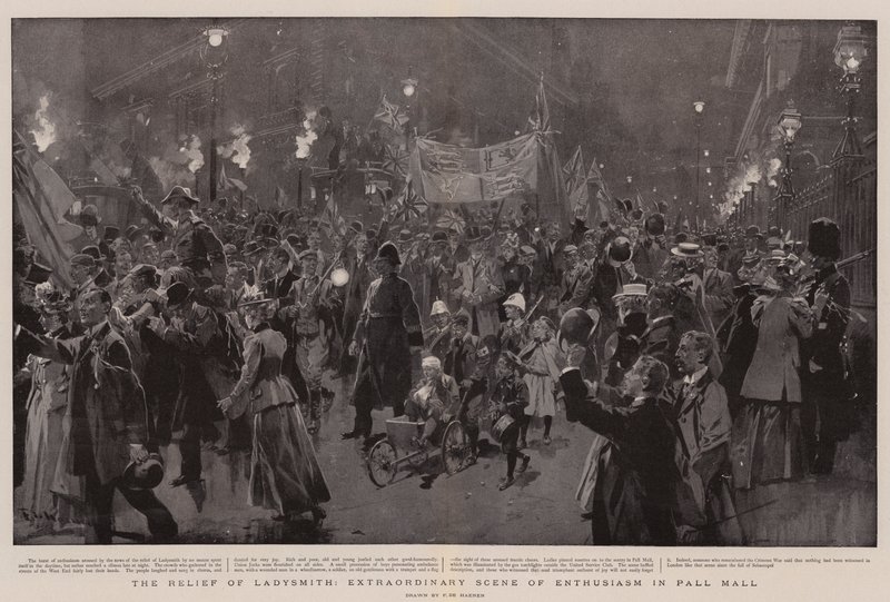 The Relief of Ladysmith, ekstraordinær scene af entusiasme i Pall Mall af Frederic de Haenen