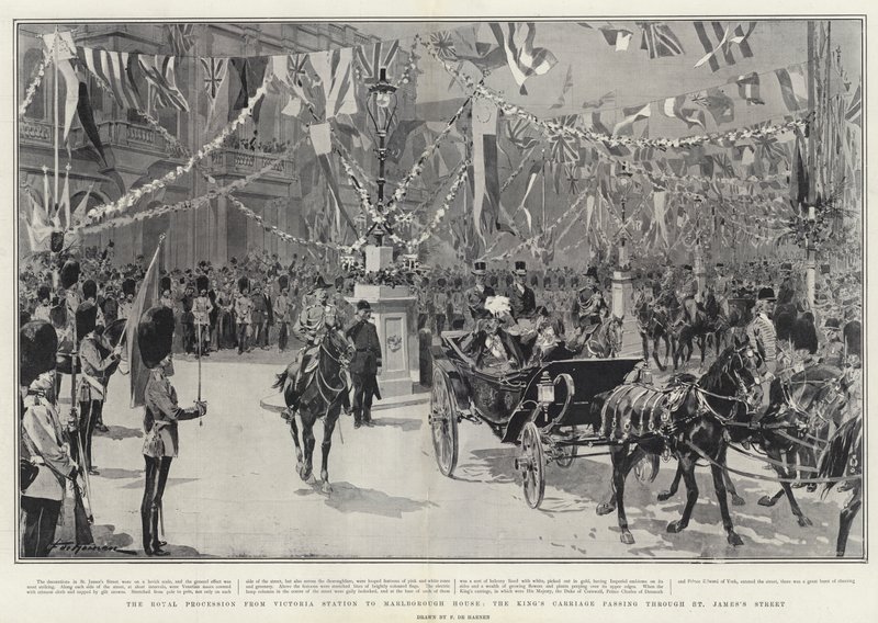 Den kongelige procession fra Victoria Station til Marlborough House, King