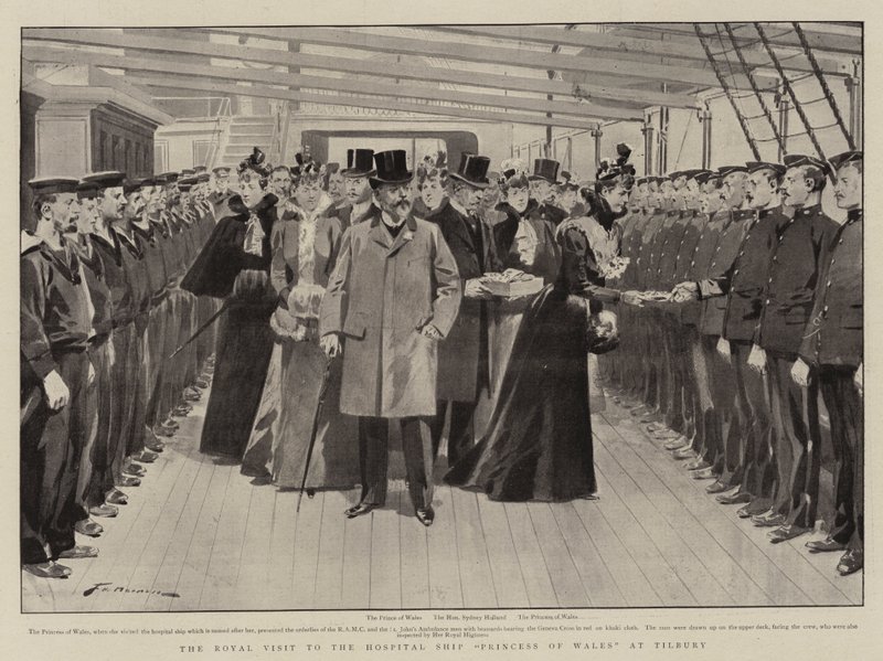 Det kongelige besøg på hospitalsskibet Princess of Wales i Tilbury af Frederic de Haenen